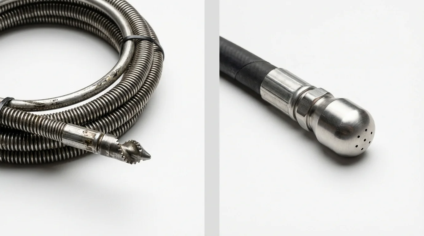 Drain snake cable and hydro jetting nozzle used for drain cleaning in Leavenworth, KS